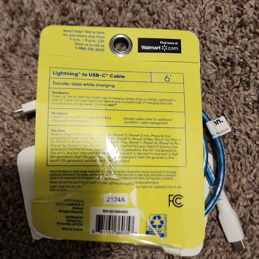 Lighting to USB-C 6 foot cable